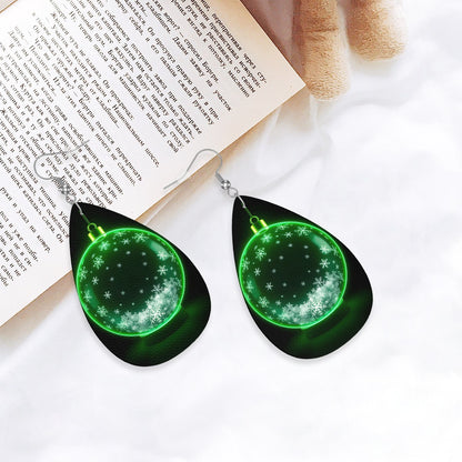 Green Christmas Pixie Leather Teardrop Earrings - World Kryptonite