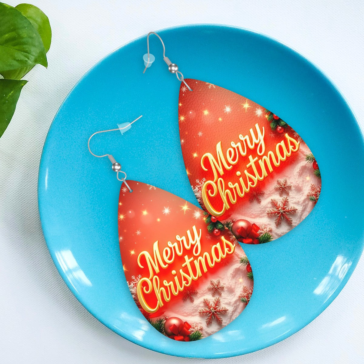 Christmas Leather Teardrop Earrings - World Kryptonite