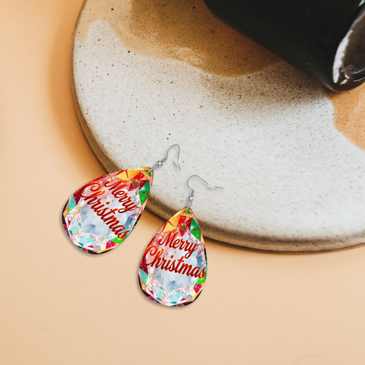 Christmas Leather Teardrop Earrings - World Kryptonite