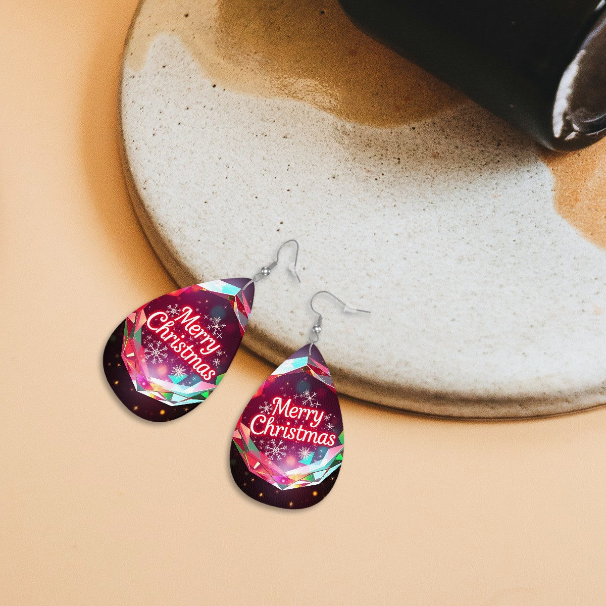 Christmas Leather Teardrop Earrings - World Kryptonite