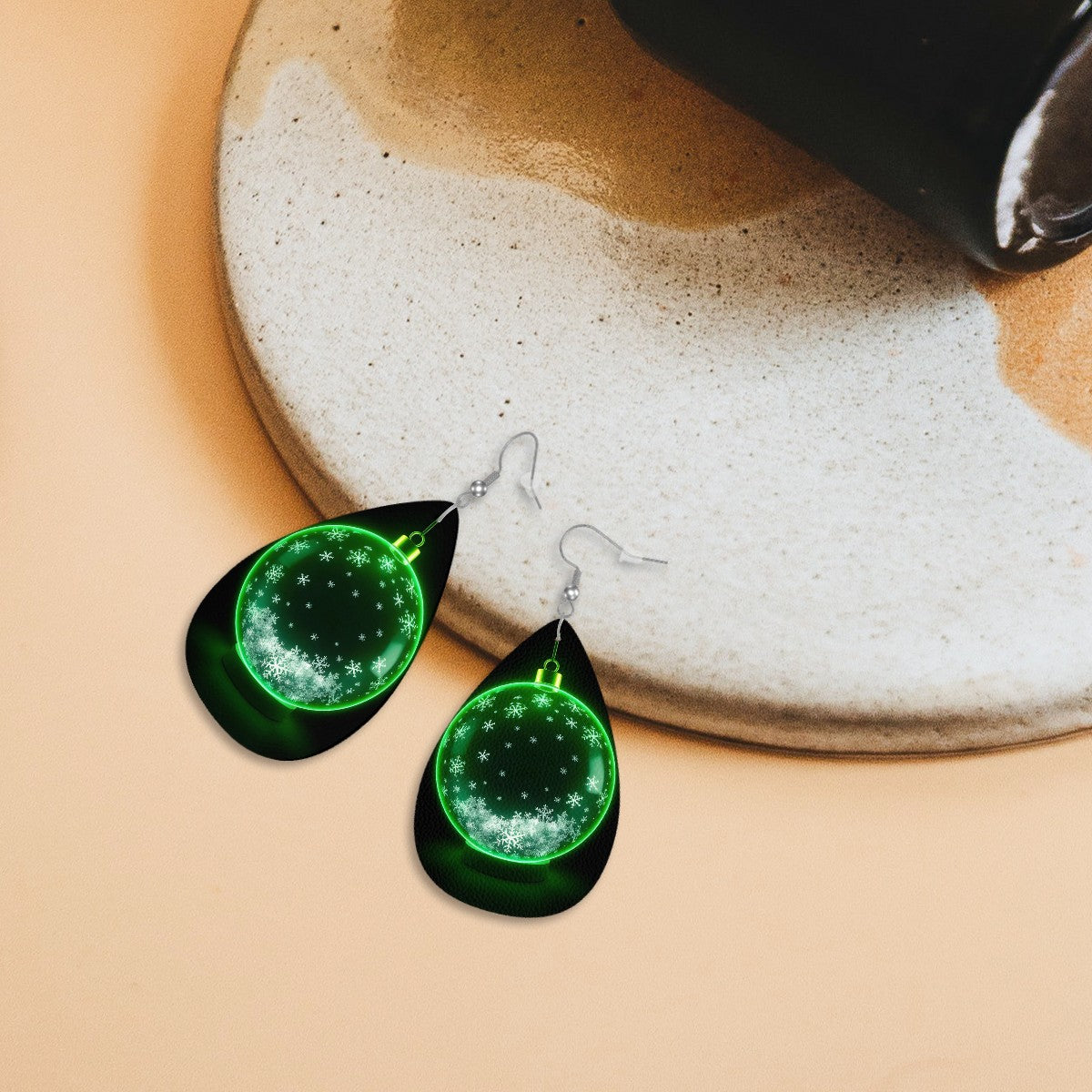 Green Christmas Pixie Leather Teardrop Earrings - World Kryptonite