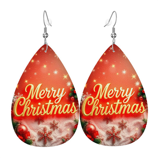 Christmas Leather Teardrop Earrings - World Kryptonite