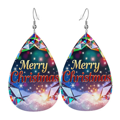 Christmas Leather Teardrop Earrings