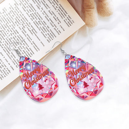 Christmas Leather Teardrop Earrings - World Kryptonite