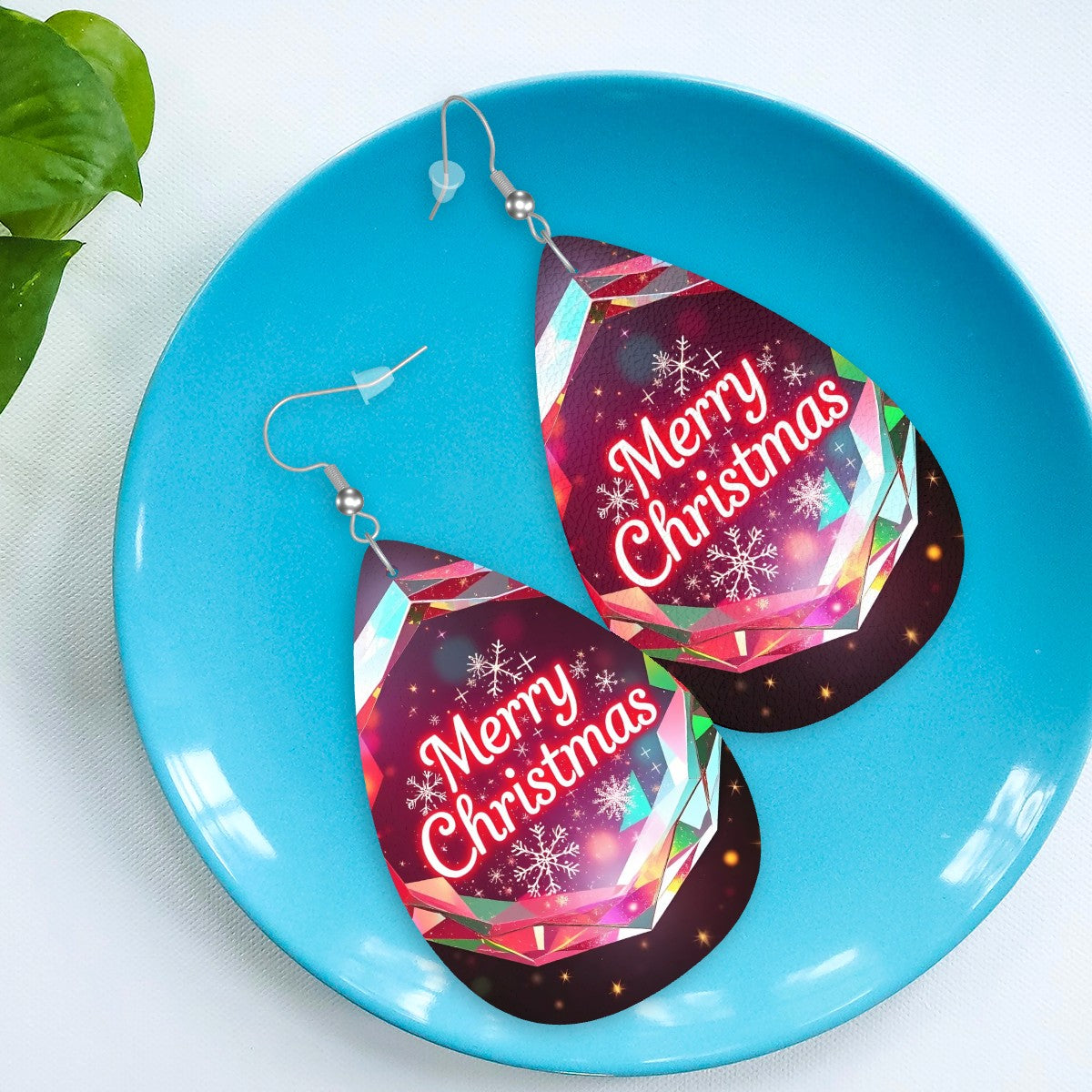 Christmas Leather Teardrop Earrings - World Kryptonite