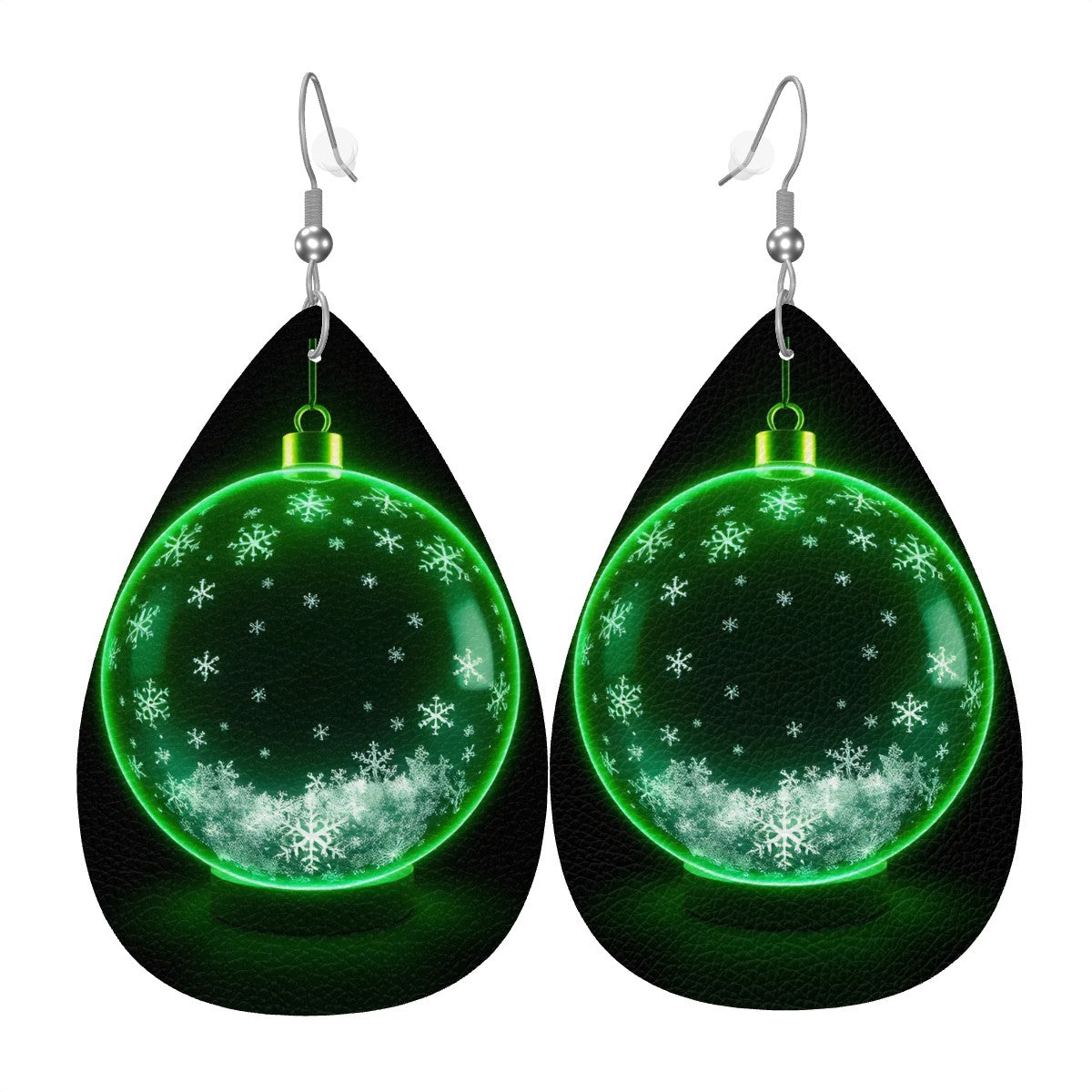 Green Christmas Pixie Leather Teardrop Earrings - World Kryptonite