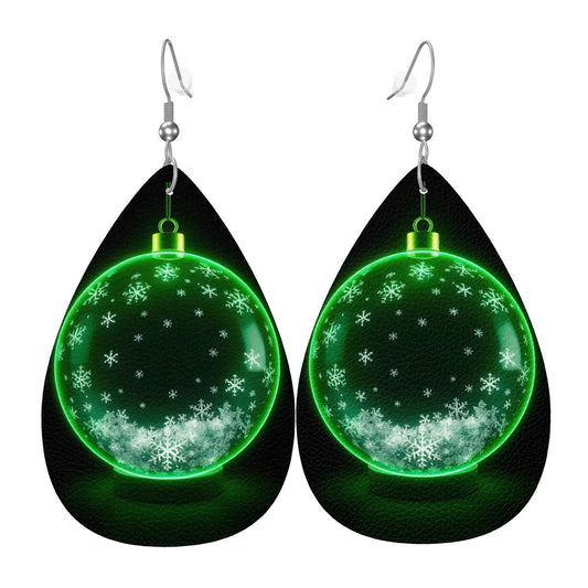 Green Christmas Pixie Leather Teardrop Earrings