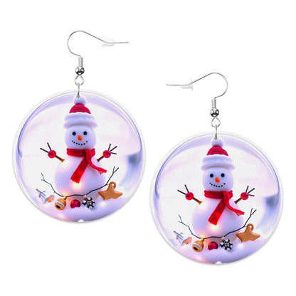 Christmas Snowman Leather Round Earrings - World Kryptonite